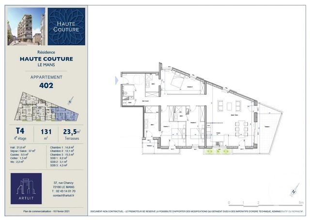 Afficher la photo en grand Appartement F4 à vendre - 4 pièces - 131.0 m2 - LE MANS - 72 - PAYS-DE-LOIRE - Century 21 Harmony