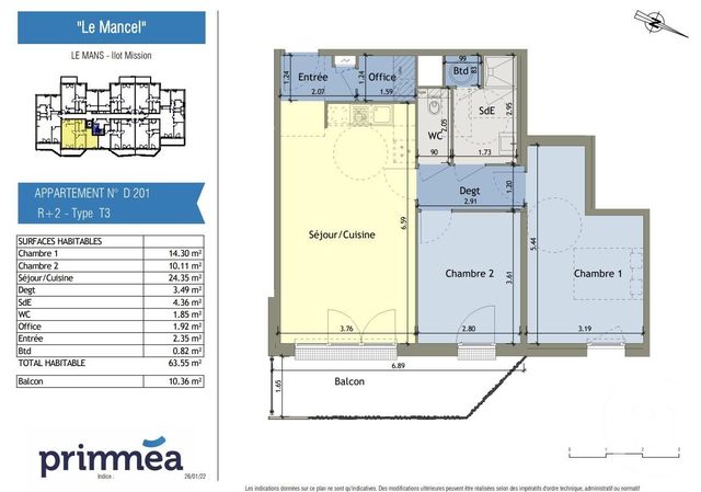 Appartement F3 à vendre - 3 pièces - 63.55 m2 - LE MANS - 72 - PAYS-DE-LOIRE - Century 21 Harmony