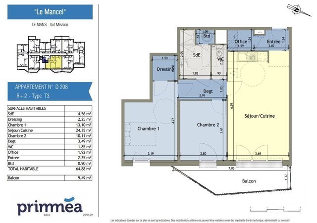 Appartement F3 à vendre - 3 pièces - 64.88 m2 - LE MANS - 72 - PAYS-DE-LOIRE - Century 21 Harmony