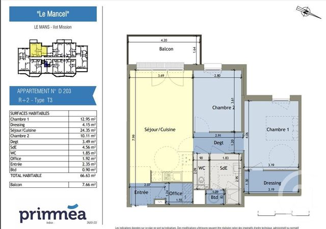 Appartement F3 à vendre - 3 pièces - 66.63 m2 - LE MANS - 72 - PAYS-DE-LOIRE - Century 21 Harmony