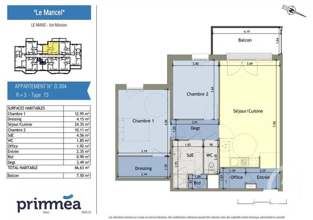 Appartement F3 à vendre - 3 pièces - 66.63 m2 - LE MANS - 72 - PAYS-DE-LOIRE - Century 21 Harmony