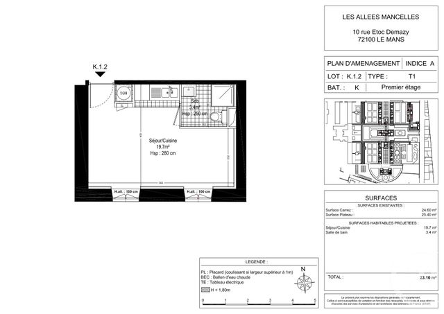 Appartement F1 à louer - 1 pièce - 22.61 m2 - LE MANS - 72 - PAYS-DE-LOIRE - Century 21 Harmony
