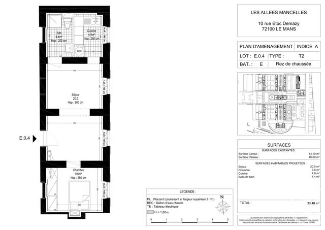 Appartement F2 à louer - 2 pièces - 40.2 m2 - LE MANS - 72 - PAYS-DE-LOIRE - Century 21 Harmony