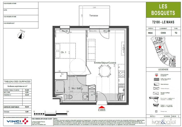 Appartement T2 à vendre - 2 pièces - 39.4 m2 - LE MANS - 72 - PAYS-DE-LOIRE - Century 21 Harmony