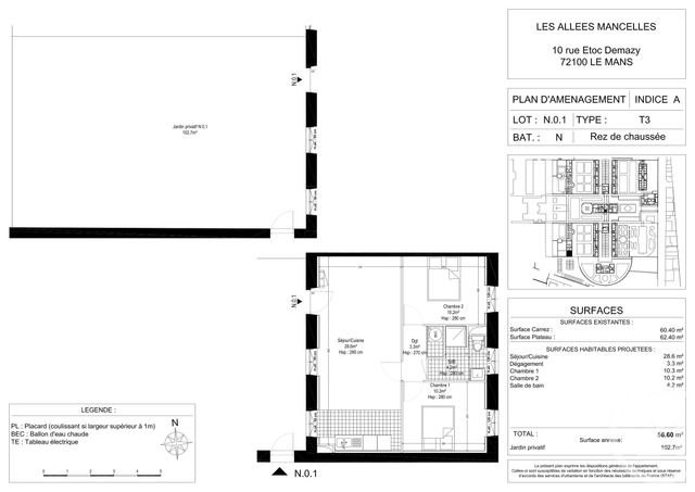 Appartement F3 à louer - 3 pièces - 56.6 m2 - LE MANS - 72 - PAYS-DE-LOIRE - Century 21 Harmony