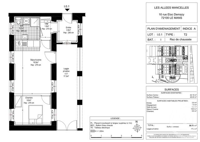 Appartement F2 à louer - 2 pièces - 39.26 m2 - LE MANS - 72 - PAYS-DE-LOIRE - Century 21 Harmony