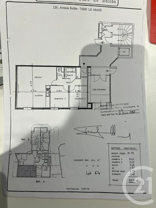 Appartement T3 à vendre - 3 pièces - 62.0 m2 - LE MANS - 72 - PAYS-DE-LOIRE - Century 21 Harmony