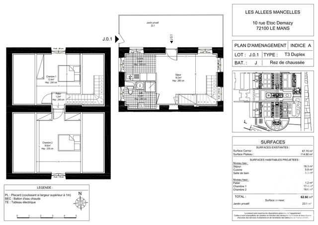 Appartement F3 à louer - 3 pièces - 60.93 m2 - LE MANS - 72 - PAYS-DE-LOIRE - Century 21 Harmony