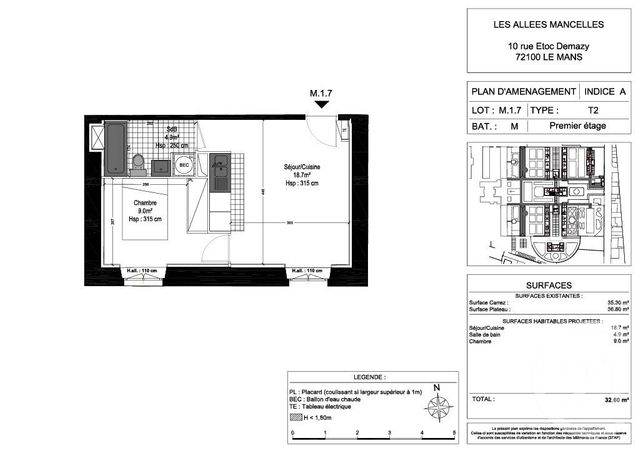 Appartement F2 à louer - 2 pièces - 36.6 m2 - LE MANS - 72 - PAYS-DE-LOIRE - Century 21 Harmony