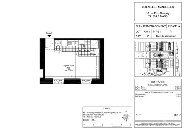 Appartement F1 à louer - 1 pièce - 22.55 m2 - LE MANS - 72 - PAYS-DE-LOIRE - Century 21 Harmony