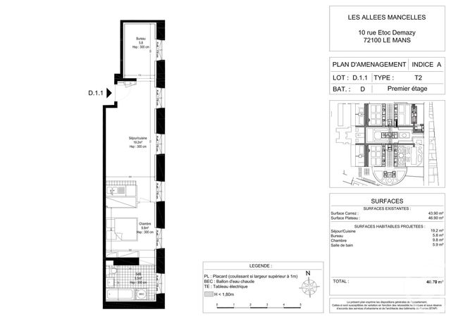 Appartement F2 à louer - 2 pièces - 41.06 m2 - LE MANS - 72 - PAYS-DE-LOIRE - Century 21 Harmony
