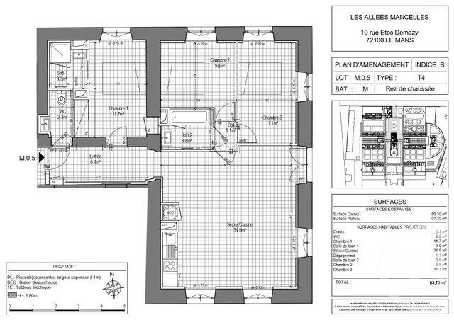 Appartement F4 à louer - 4 pièces - 82.65 m2 - LE MANS - 72 - PAYS-DE-LOIRE - Century 21 Harmony